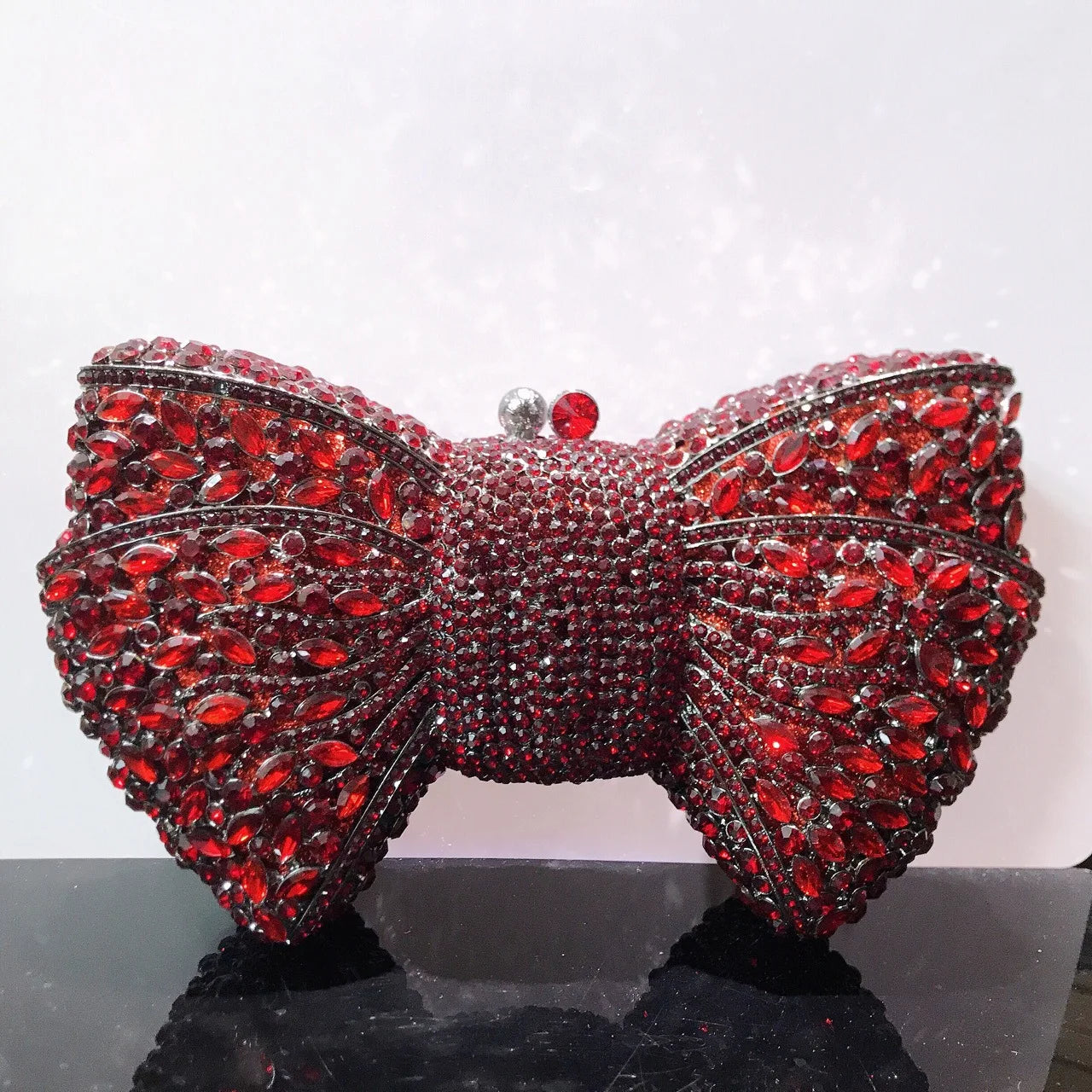 Women's Luxurious Jewel Embellished Bow Clutch Purse
