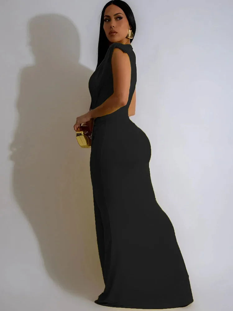 Designer Deep V-Neck Ruched Evening Dress