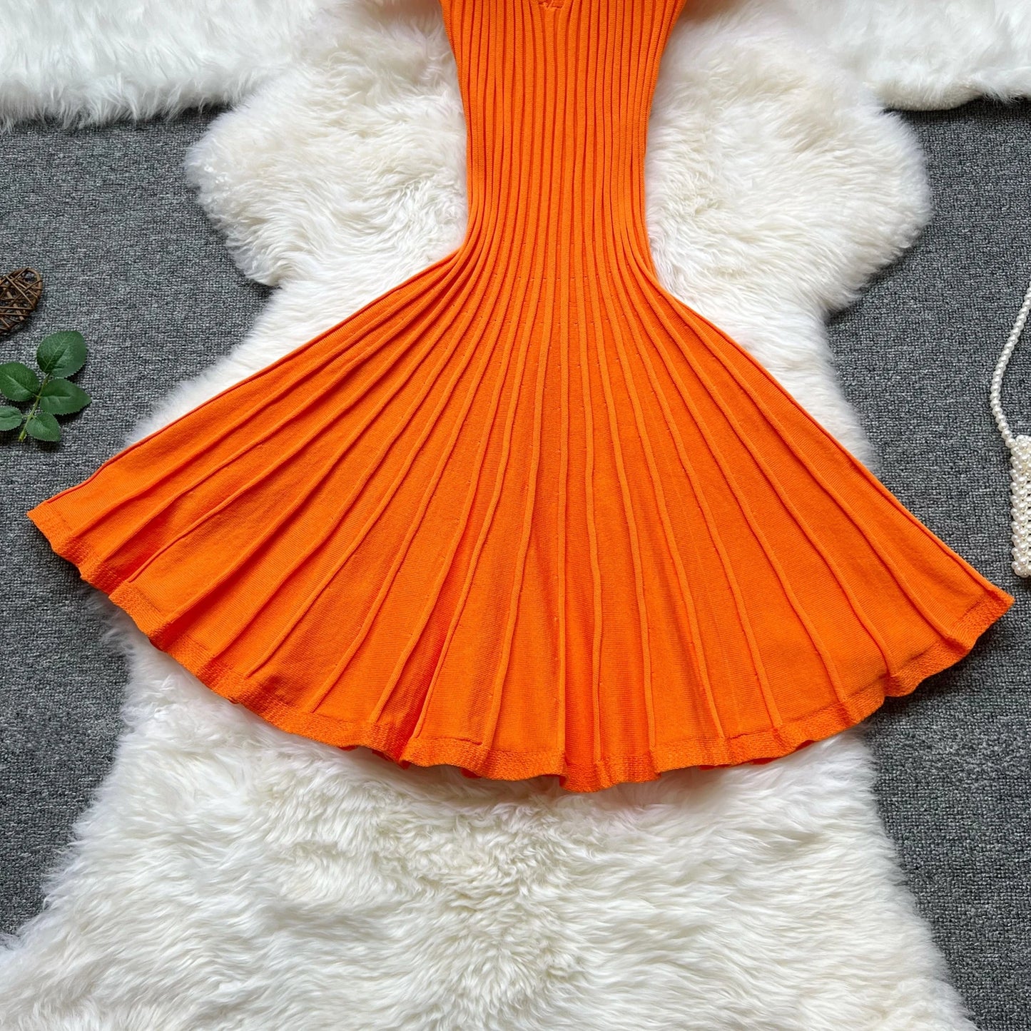 Slim Waist A-line Knitted Dress
