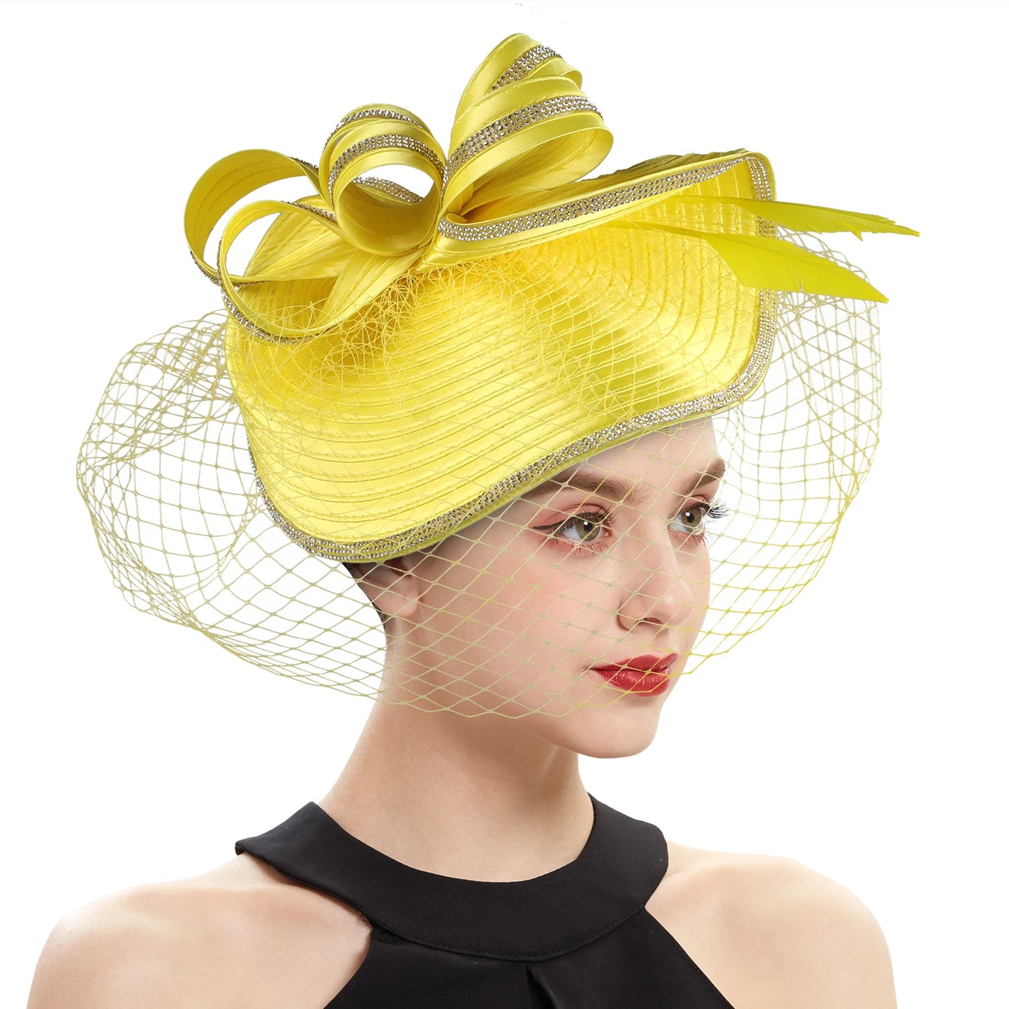 Elegant Women Derby Hats with Veil Headband