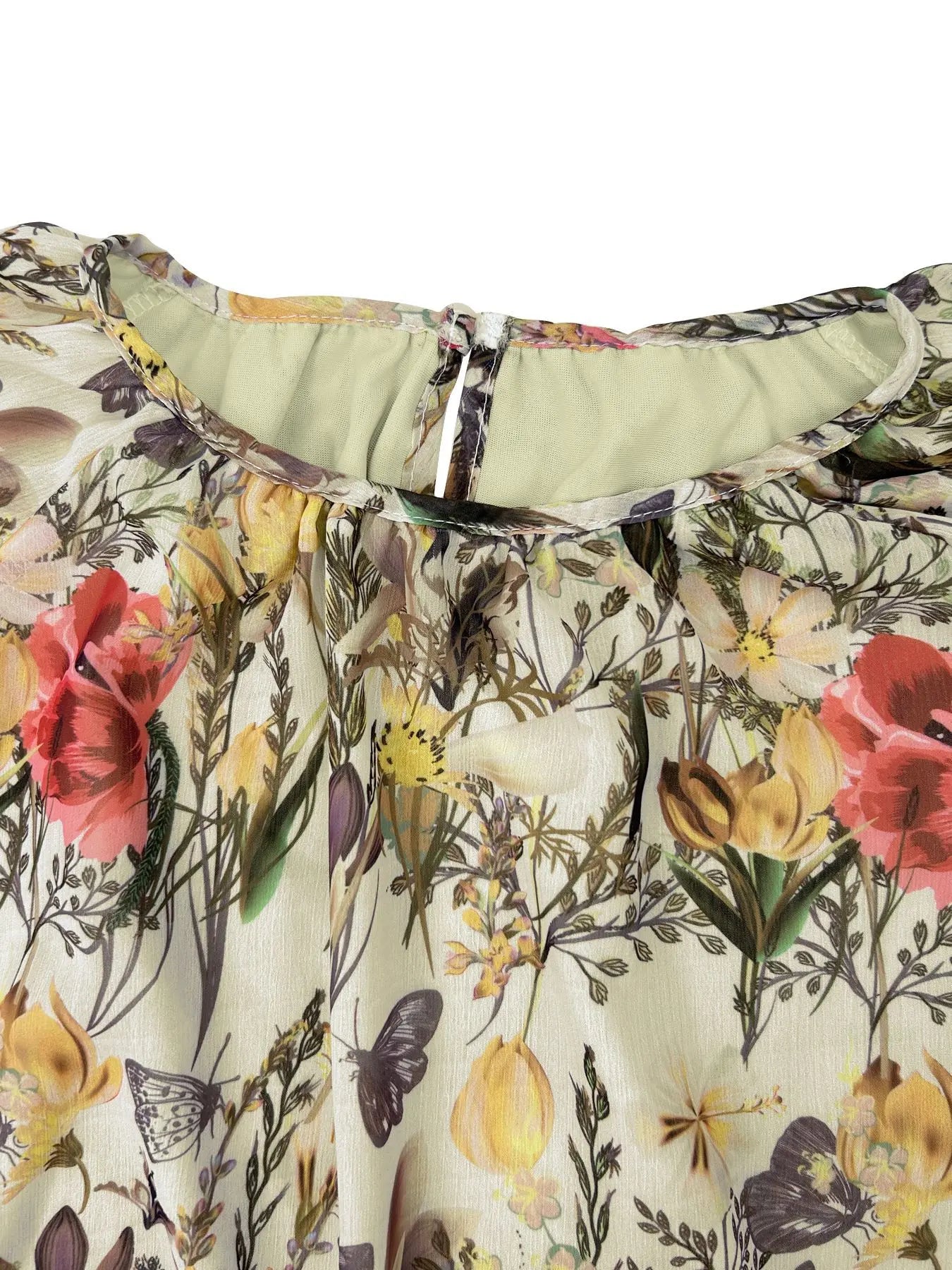 Women's Floral Printed Long-sleeved Chiffon Lace-up Dress