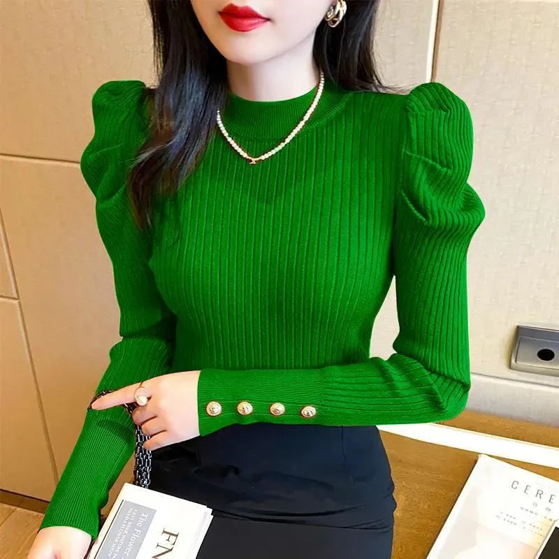 Classy Casual Knitted Puff Sleeve Sweater
