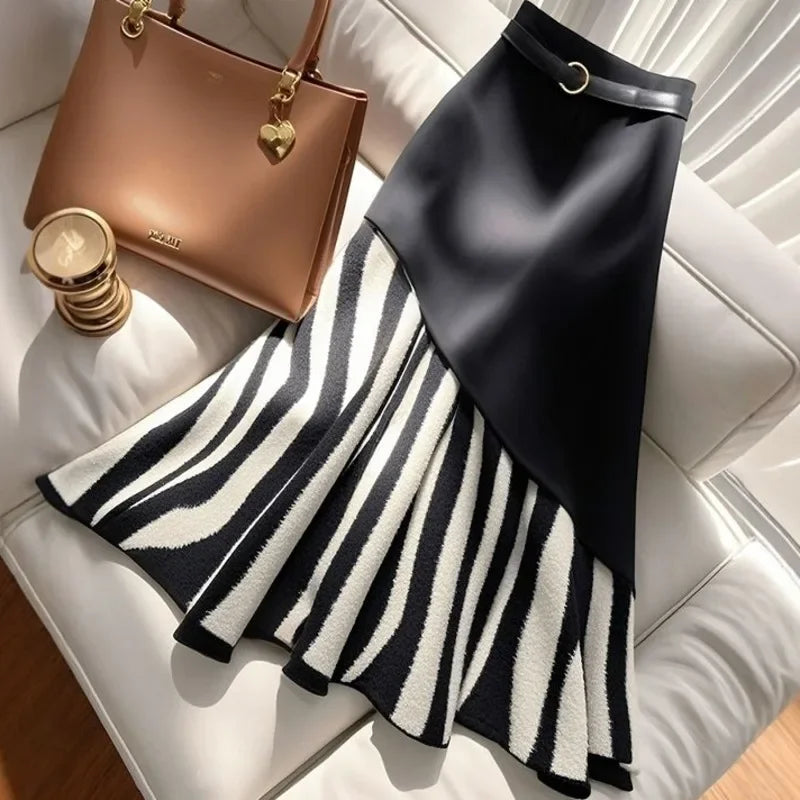 Irregular Designer Slim Waistband Striped Mermaid Skirt