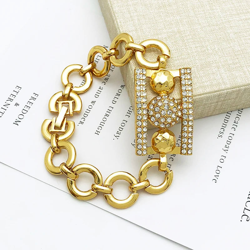 Women Rhinestone Luxury Design Rectangle Shape Necklace Bracelet Earring Ring Set