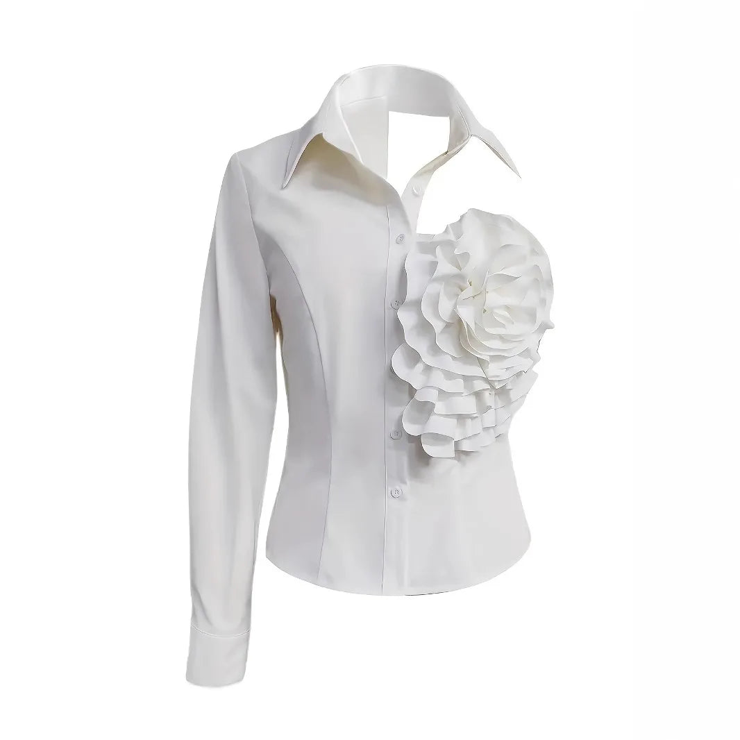 Floral Long Sleeve Lapel Collar Blouse