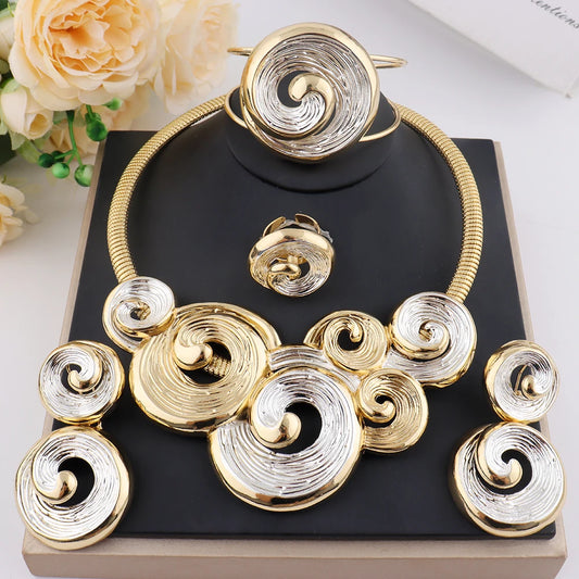 Ocean Sea Wave Shape Earring Necklace Ring & Bangle Set