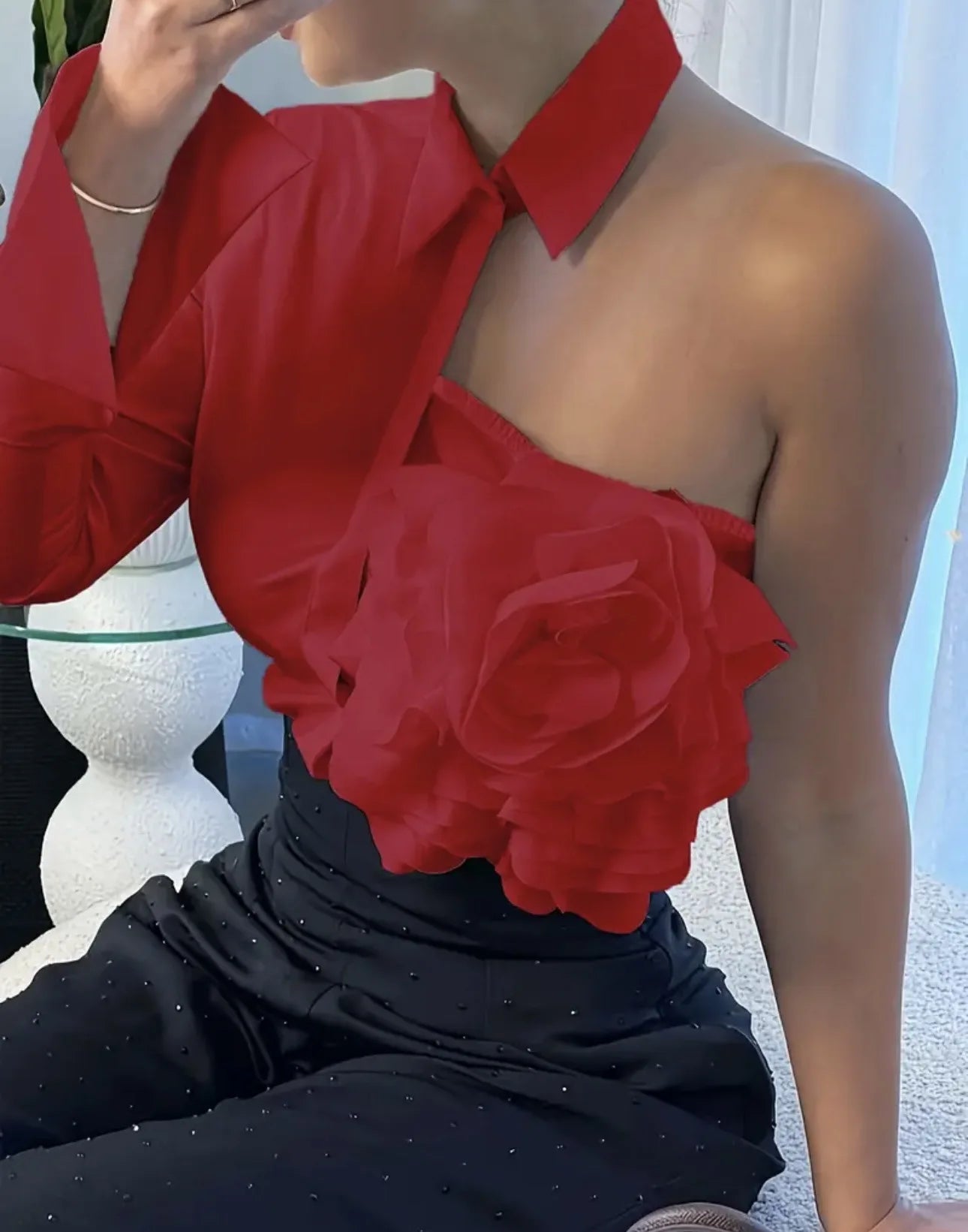 Floral Long Sleeve Lapel Collar Blouse