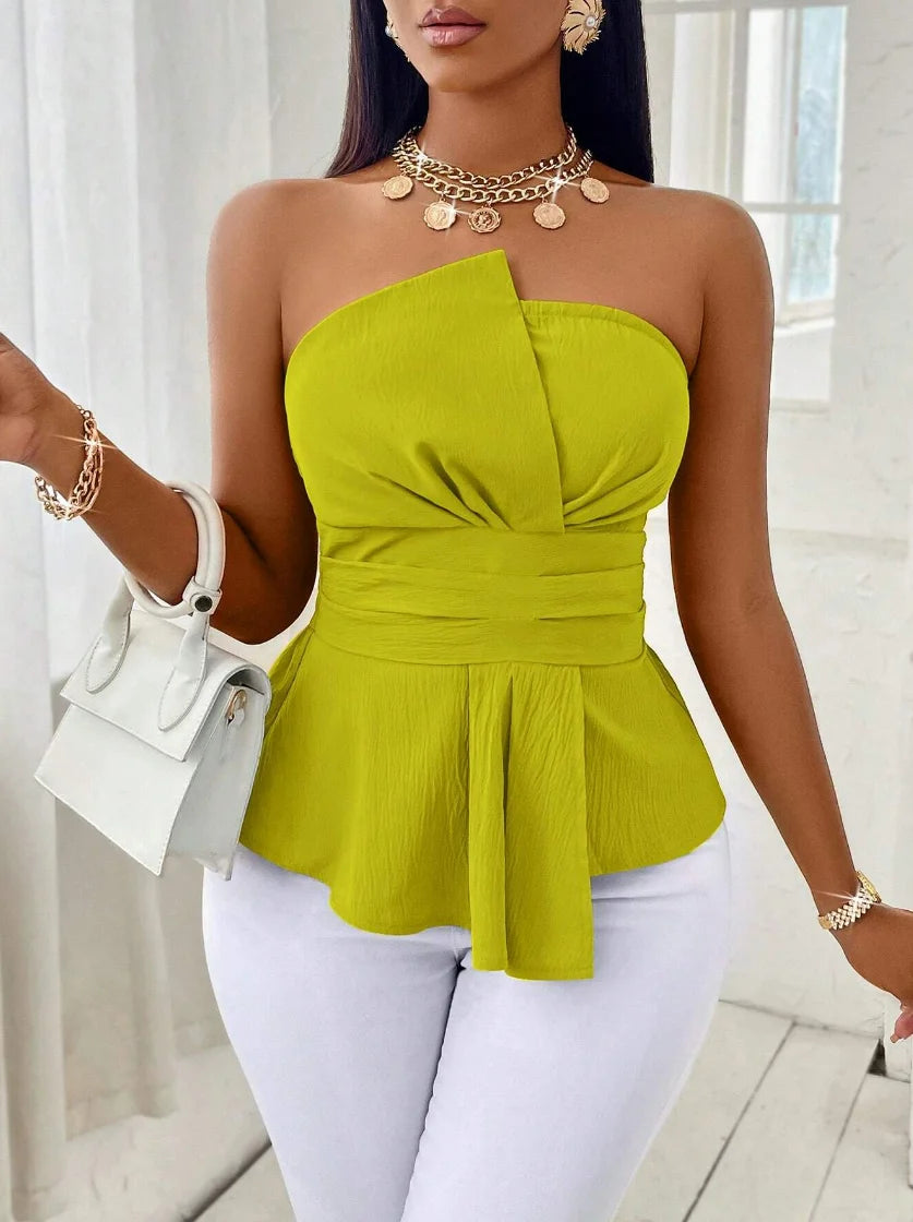 Lime Green Twist Front Peplum Hem Top