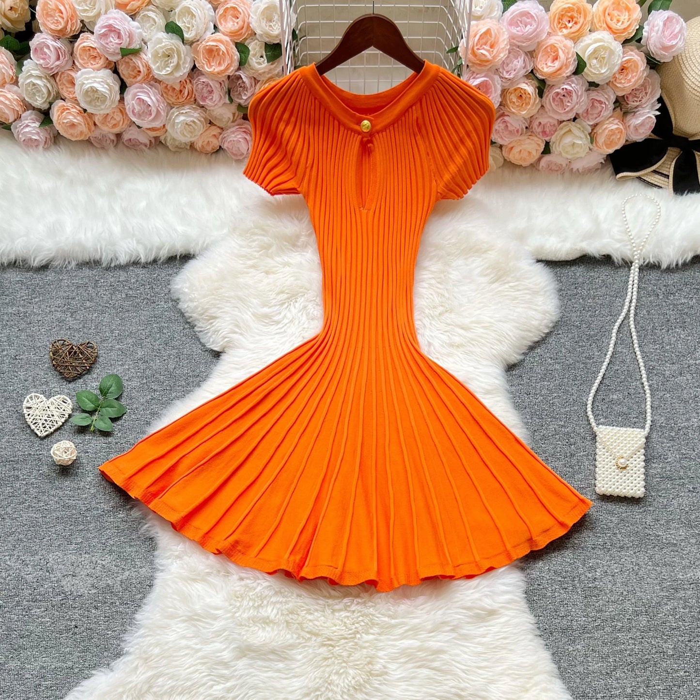 Slim Waist A-line Knitted Dress