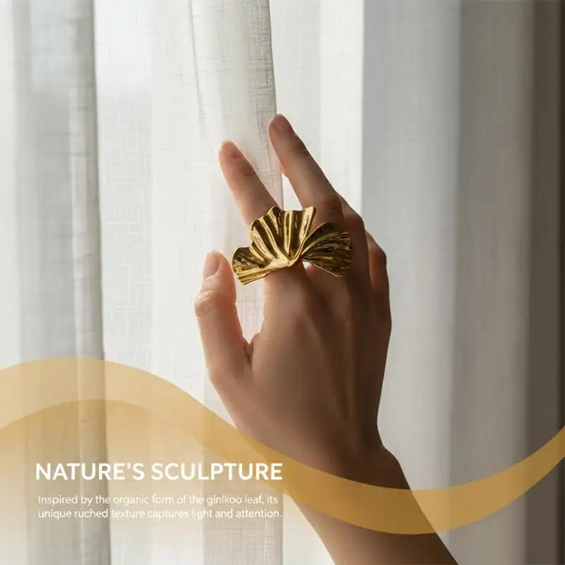 Exaggerated Fold Leaf Irregular Wide Gold Ring
