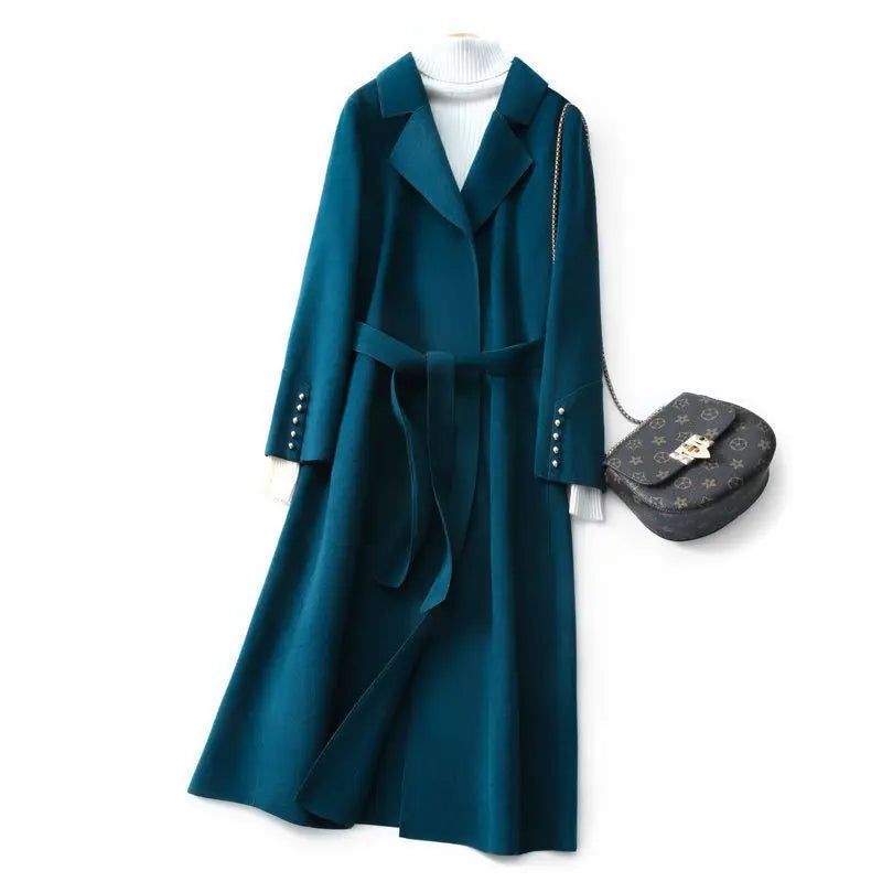 Women's Classy Double-Sided Cashmere Mid-Length Winter Overcoat w/ Pockets