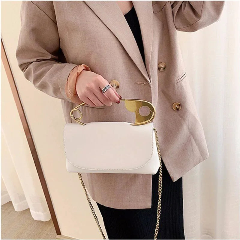 Chic Designer Handbag w/ Decorative Safety Pin Handle