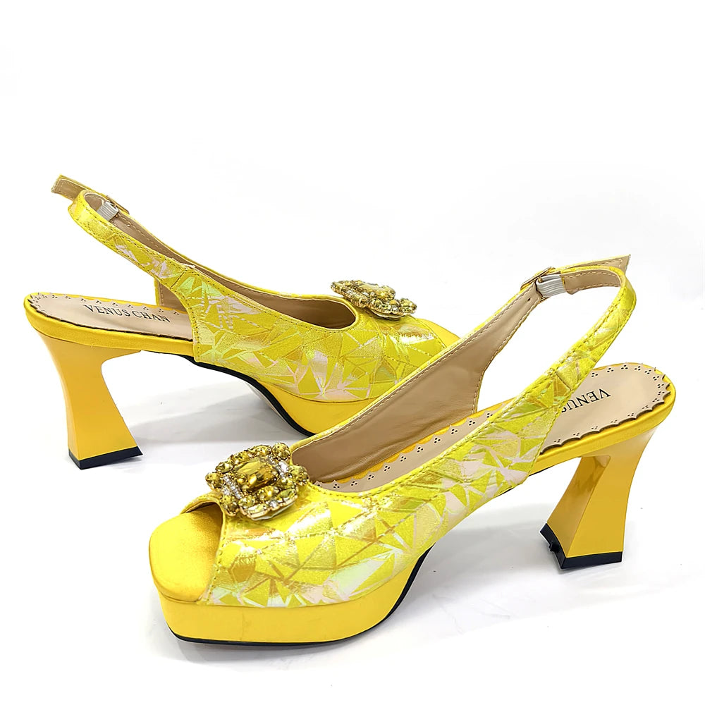 Elegant Women Peep Toe Designer Rhinestone Italian Shoes and Matching Bags