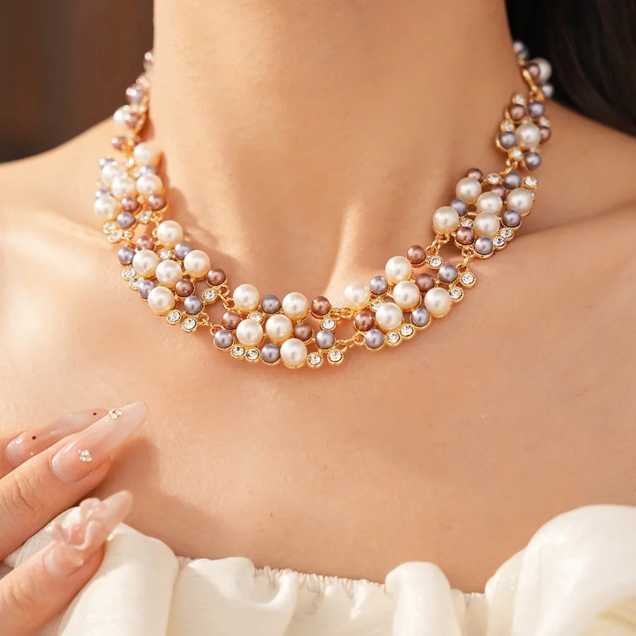 Vintage Pearl Rhinestone Choker Necklace and Earrings Set