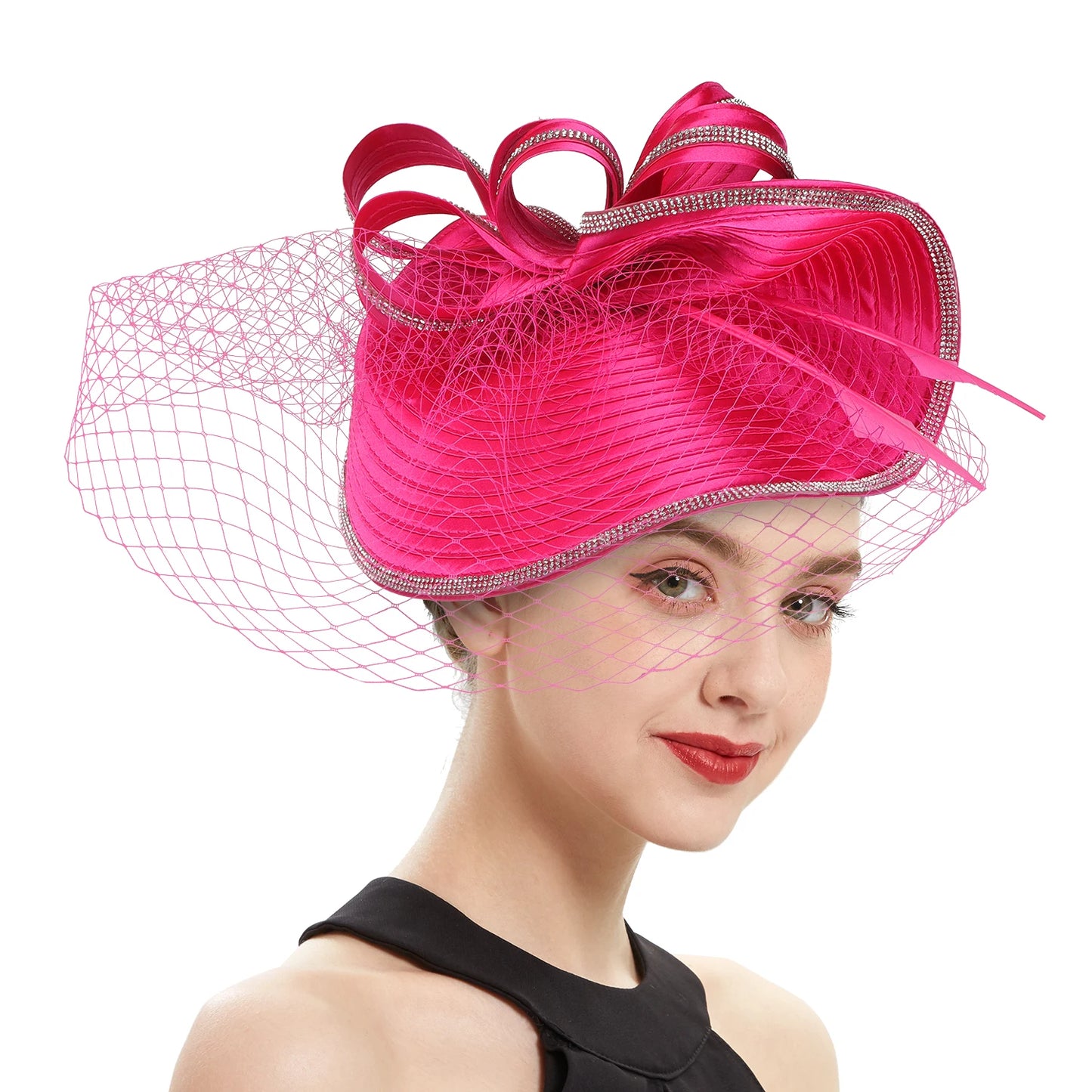 Elegant Women Derby Hats with Veil Headband