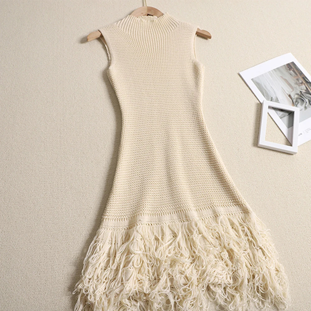 Sleeveless Designer Mini Tassel Knitted Dress