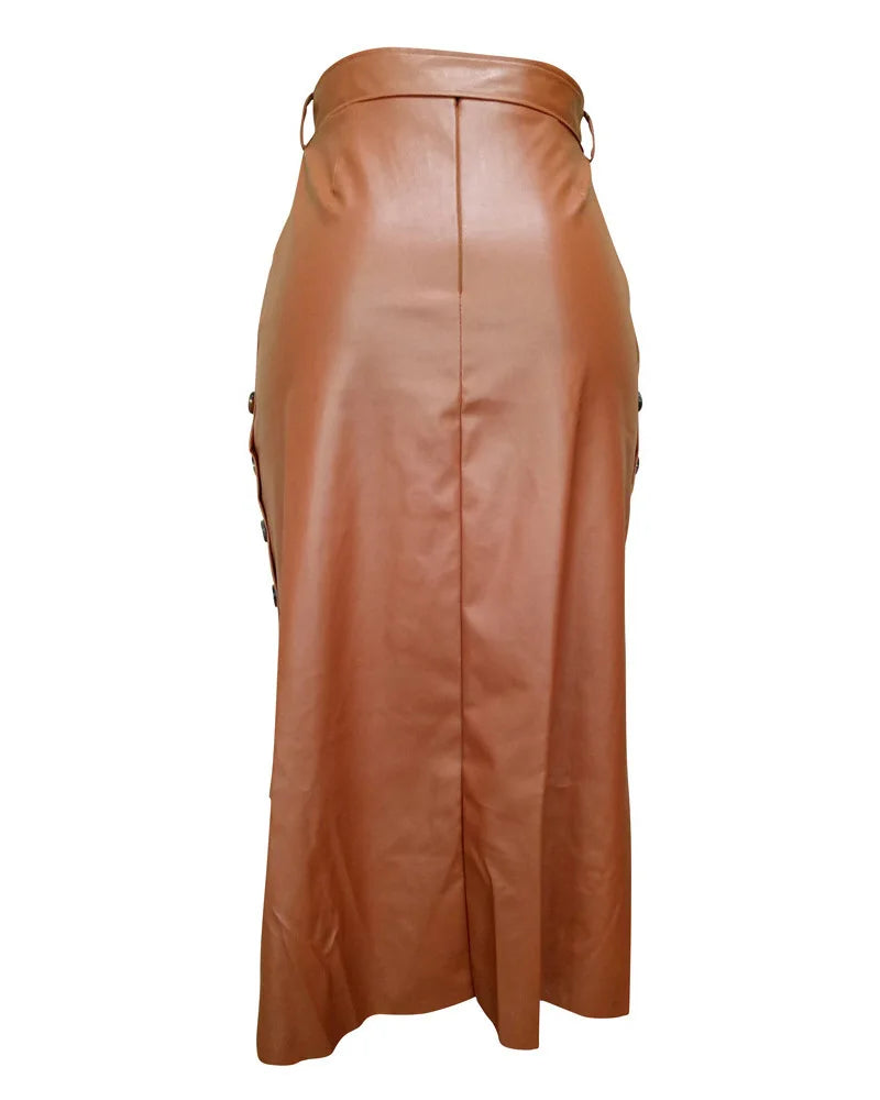 Women's Bodycon A-line High Waist Lace Up Faux Leather Skirt