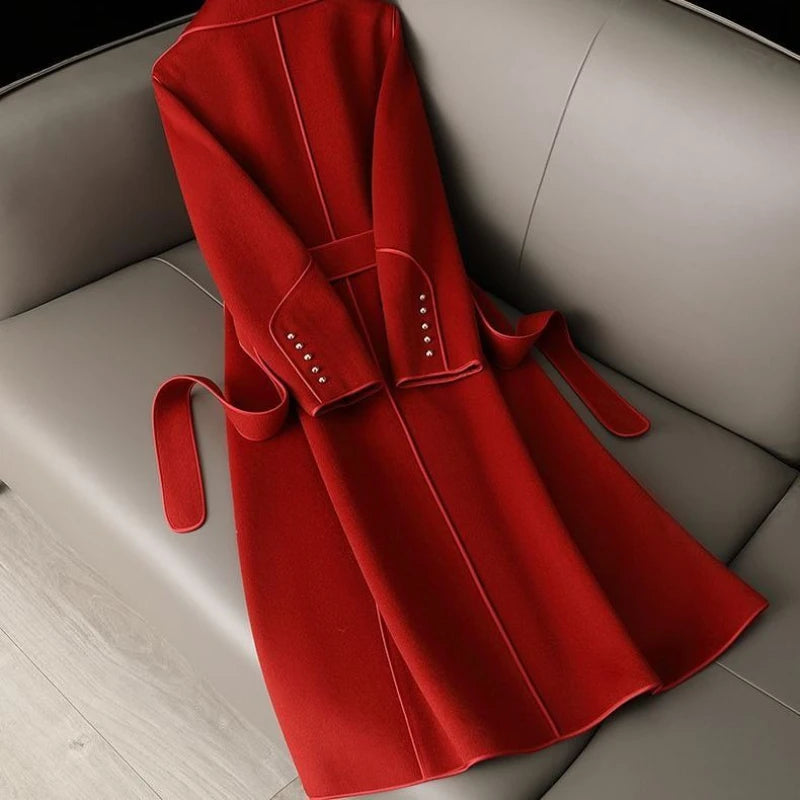 Women's Classy Double-Sided Cashmere Mid-Length Winter Overcoat w/ Pockets