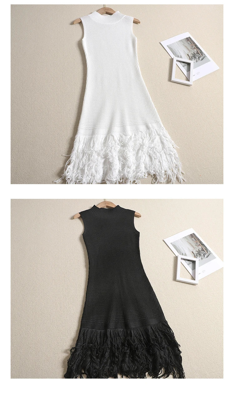 Sleeveless Designer Mini Tassel Knitted Dress