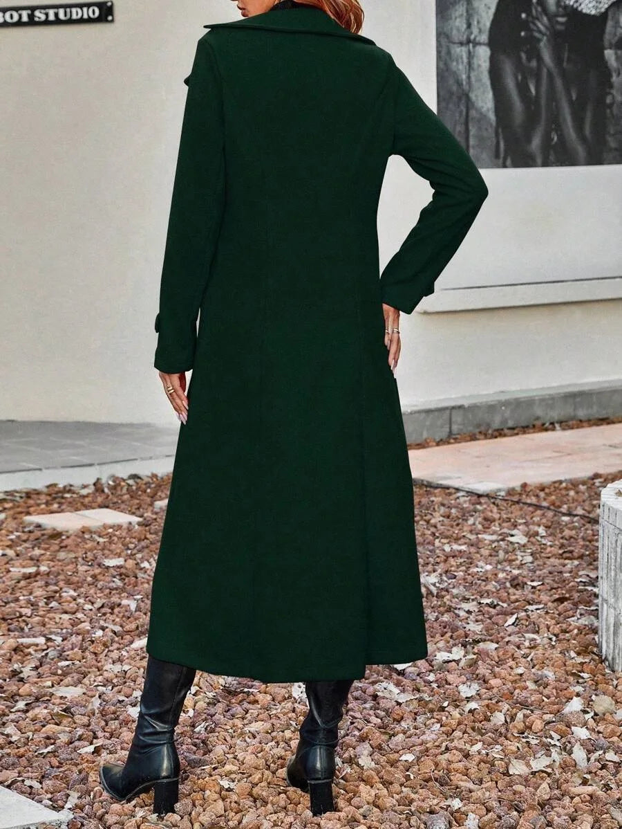 Women's Full Sleeve Double-Breasted Long Winter Coat w/ Pockets