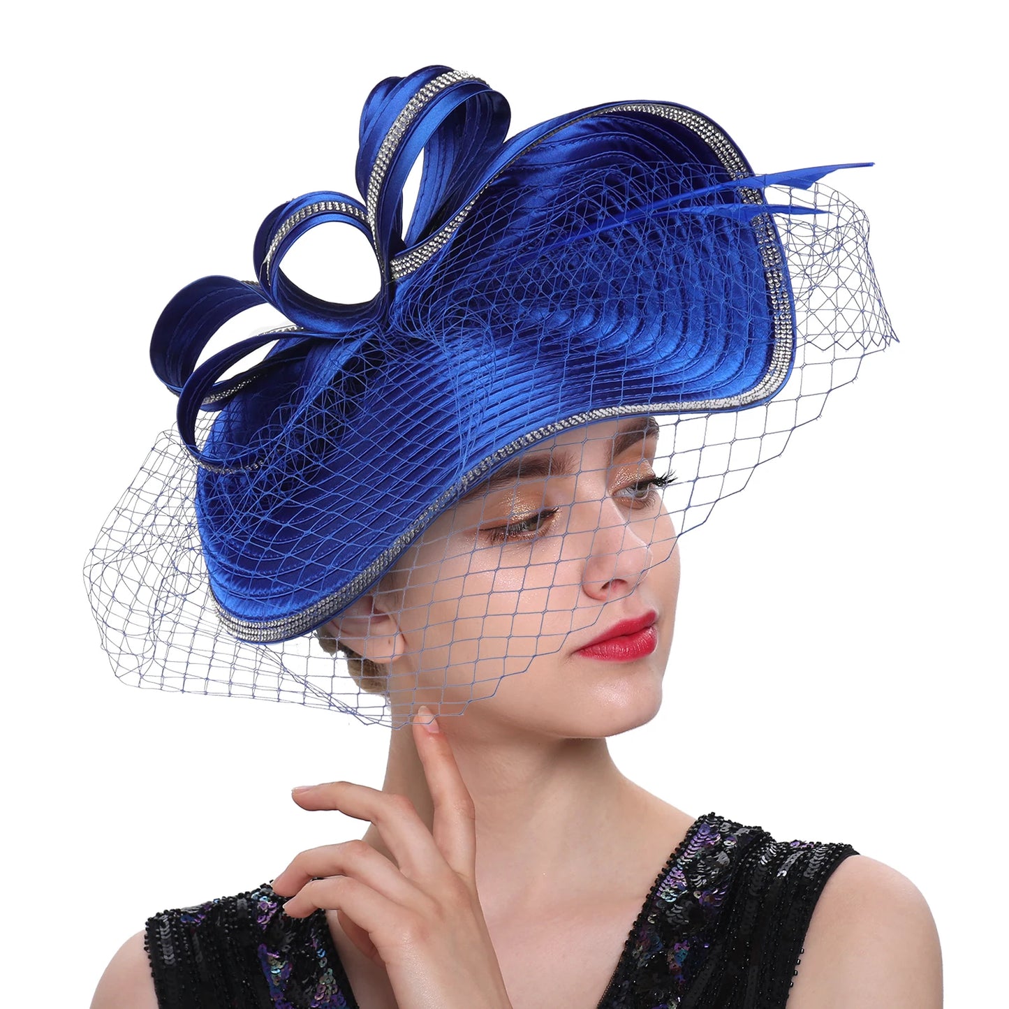 Elegant Women Derby Hats with Veil Headband