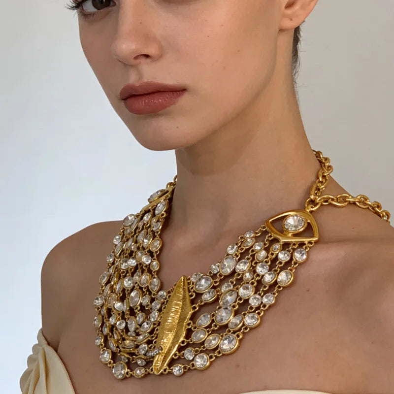 Vintage Multi-Layer Rhinestone Luxury Lip Eye Pendant Choker Necklace