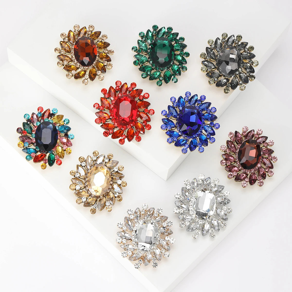 Colorful Rhinestone Flower Brooch for Women