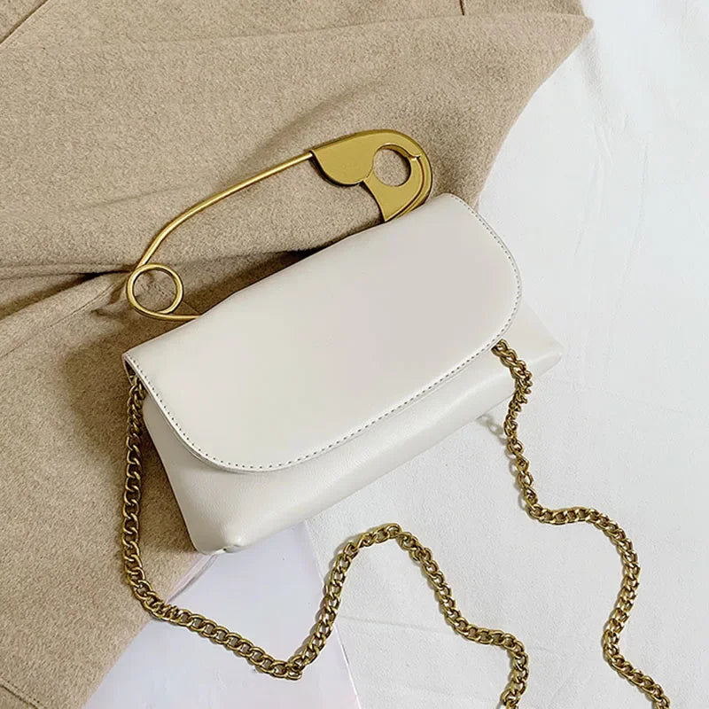Chic Designer Handbag w/ Decorative Safety Pin Handle