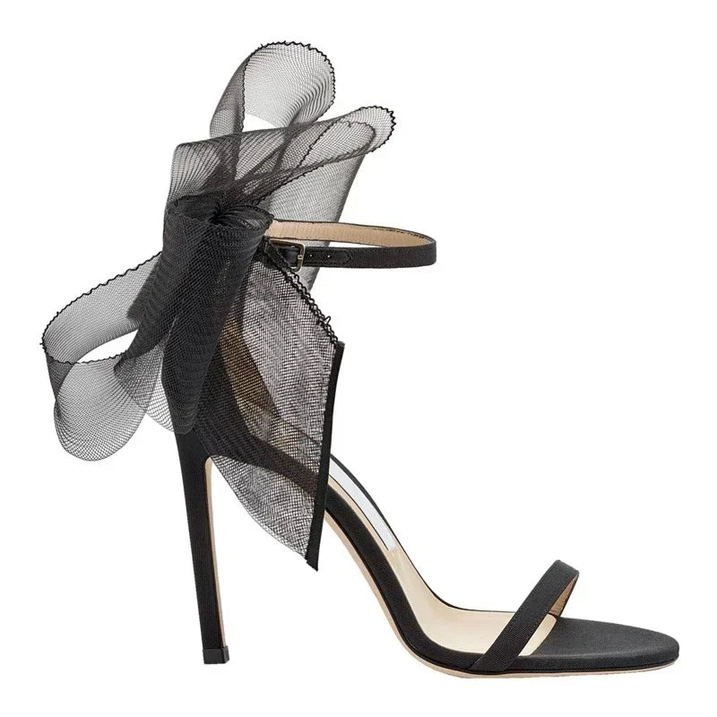 Luxe Ankle Strap Bowtie Open Toe High Heel Shoes