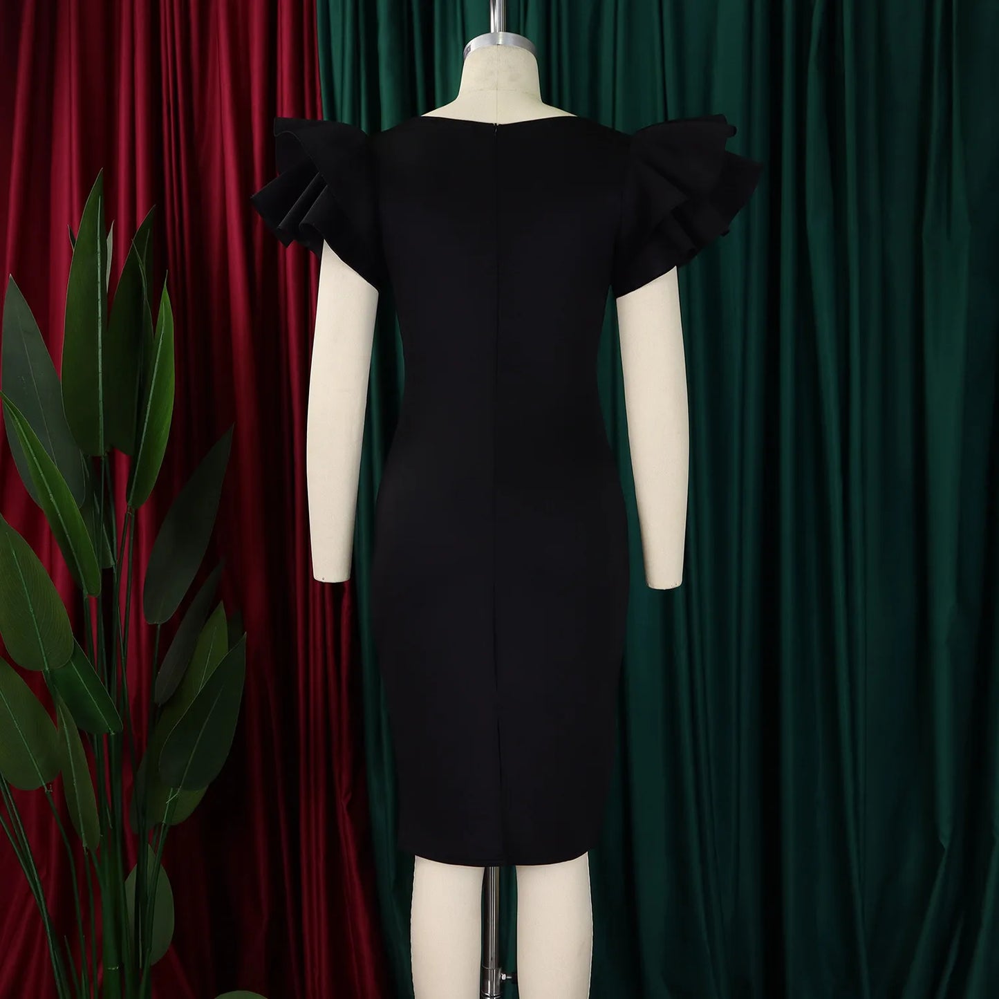 Designer Nail-Beaded Lotus Sleeve A-Line Dress