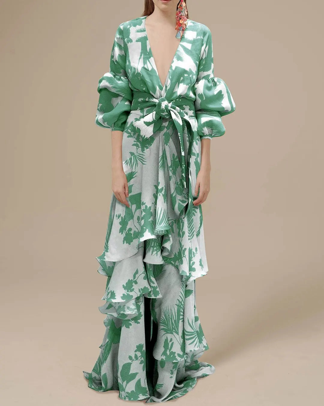 Summer Chiffon Floral Print V-Neck Beach Irregular Bohemian Dress