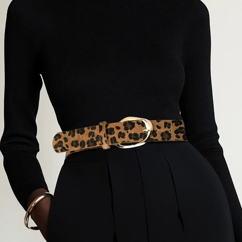 Women's Gold Leopard Irregular Pin Buckle Belt