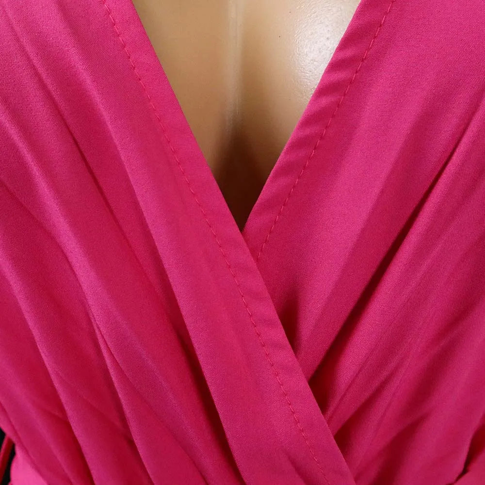 Elegant Pleated Full Sleeve V Neck High Waisted Jumpsuit