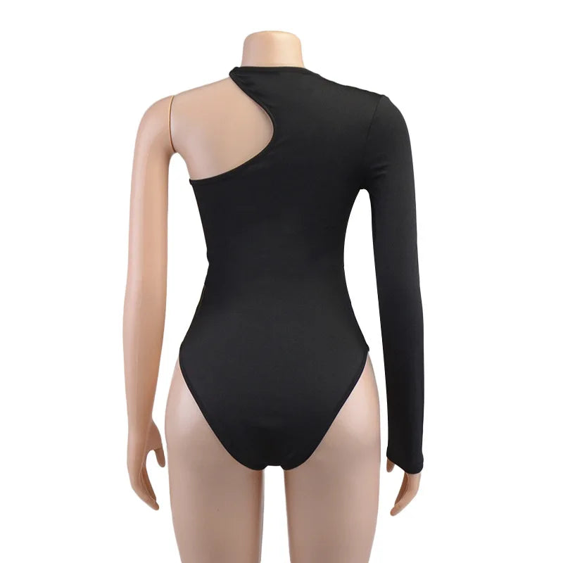 Sexy Pleated One Shoulder Long Sleeve High Waist Slim Backless Twist Bodysuit