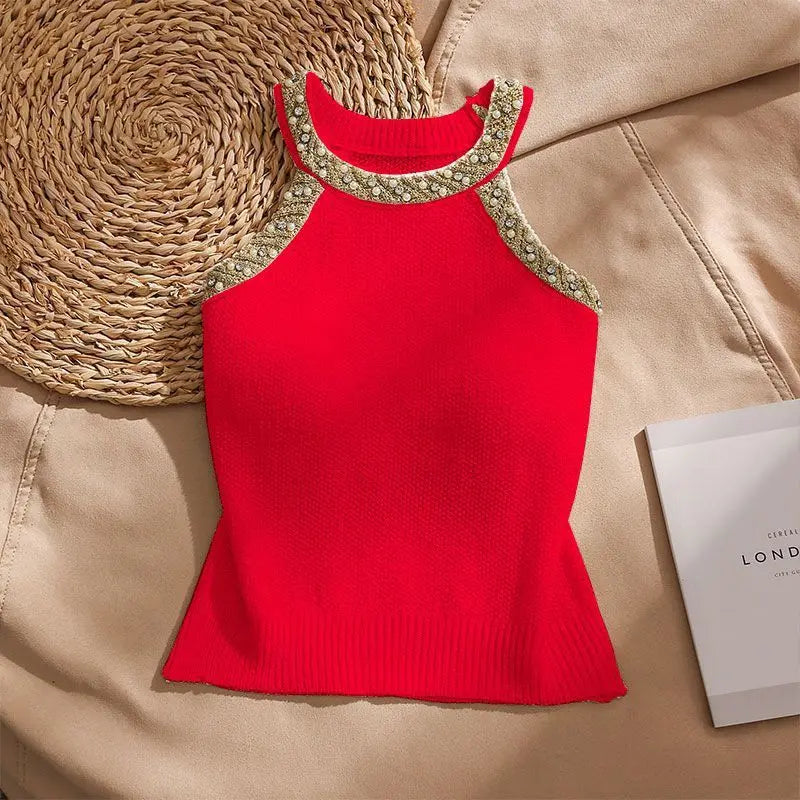 Designer Embroidered Solid Color Sleeveless Blouse