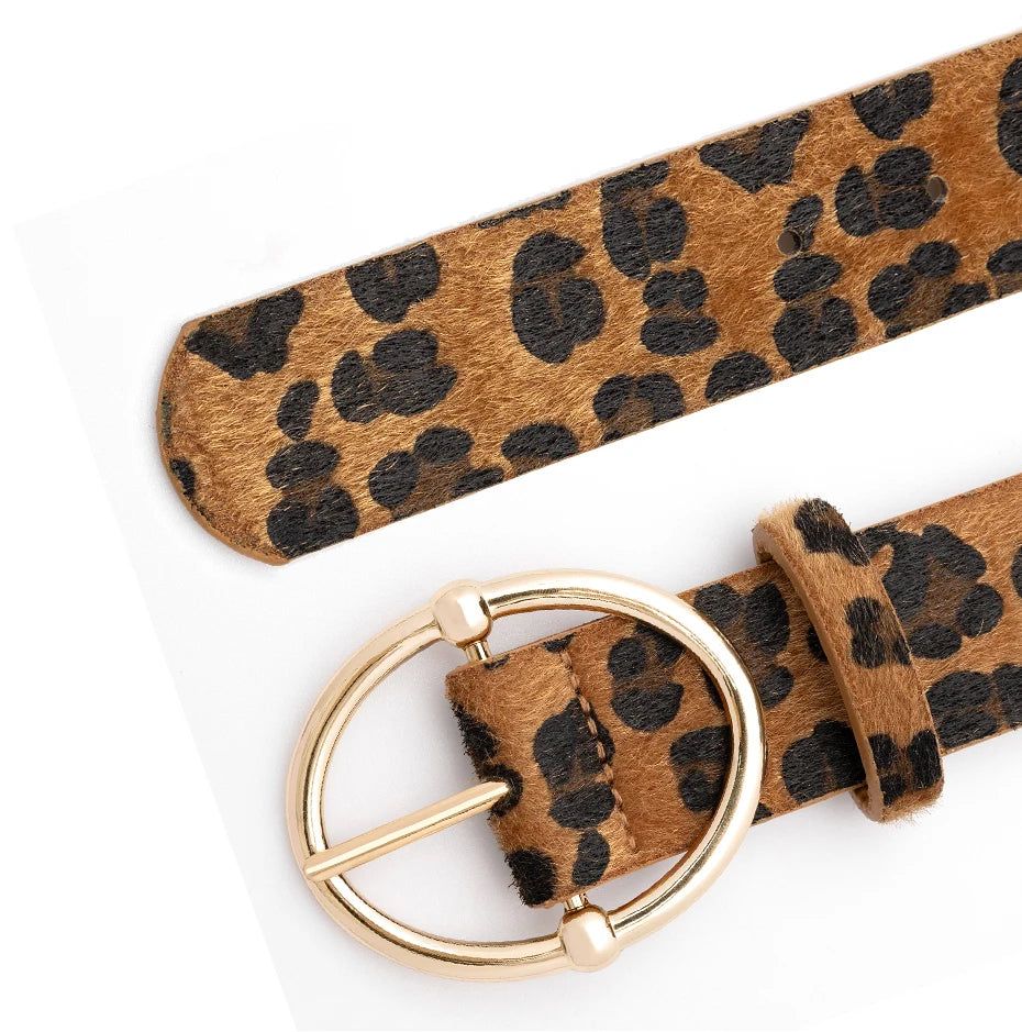 Women's Gold Leopard Irregular Pin Buckle Belt