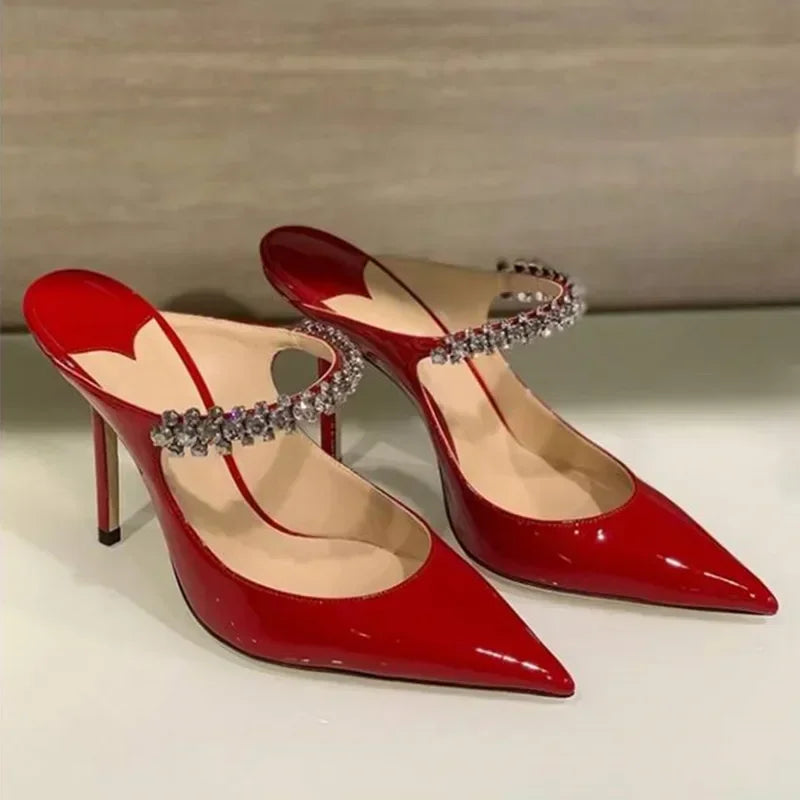 Sophisticated Rhinestone Pointed Toe Slip-in Heels