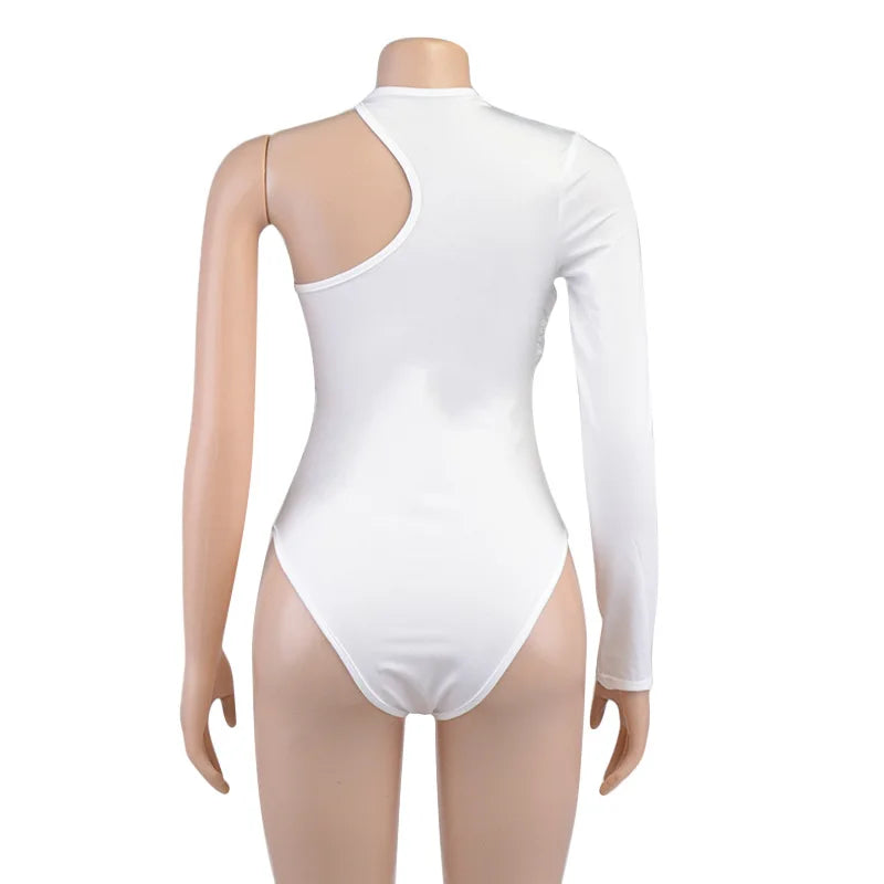 Sexy Pleated One Shoulder Long Sleeve High Waist Slim Backless Twist Bodysuit