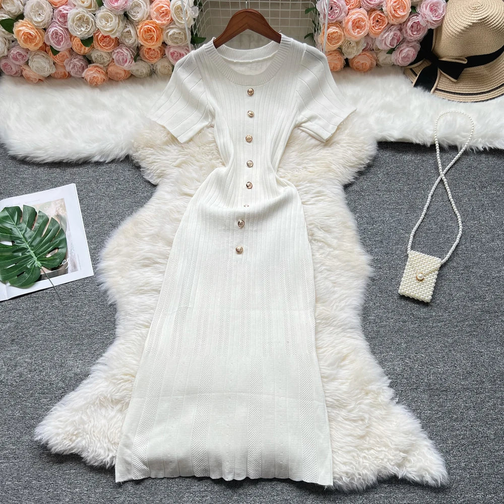 Knitted Designer Scoop Neck Short Sleeve Sweater Dress