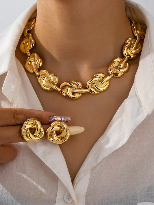 Luxury Gold Rose Designer Necklace and Earring Set