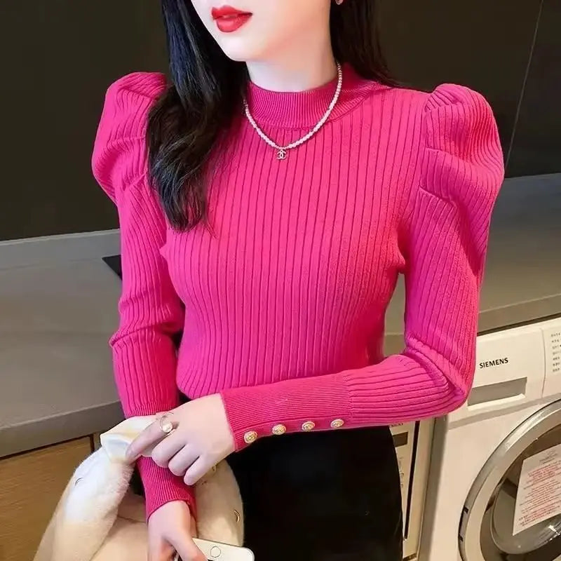 Classy Casual Knitted Puff Sleeve Sweater