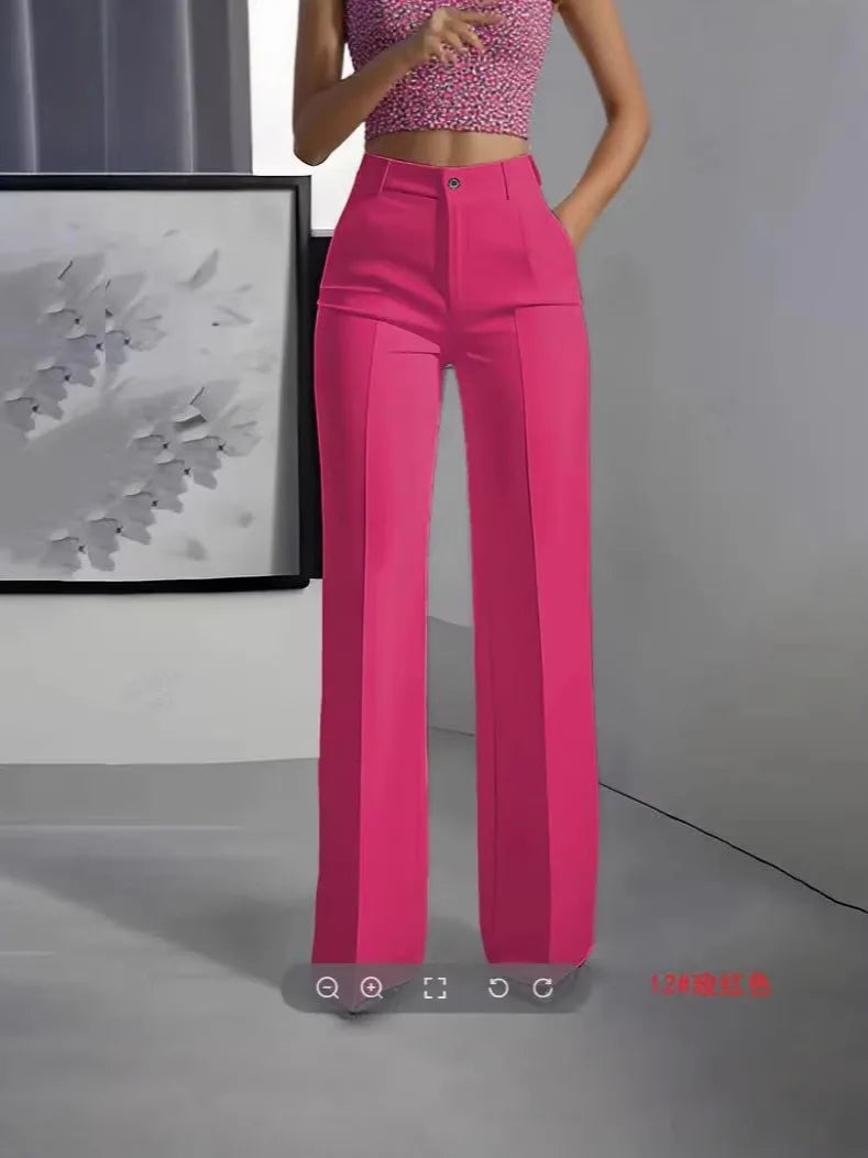 High Waist Pleated Straight Leg Pants For Women
