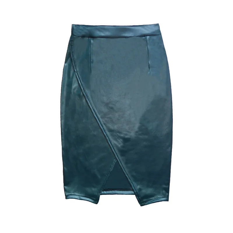 Women's Faux Leather Midi Split High-Waist Skirt