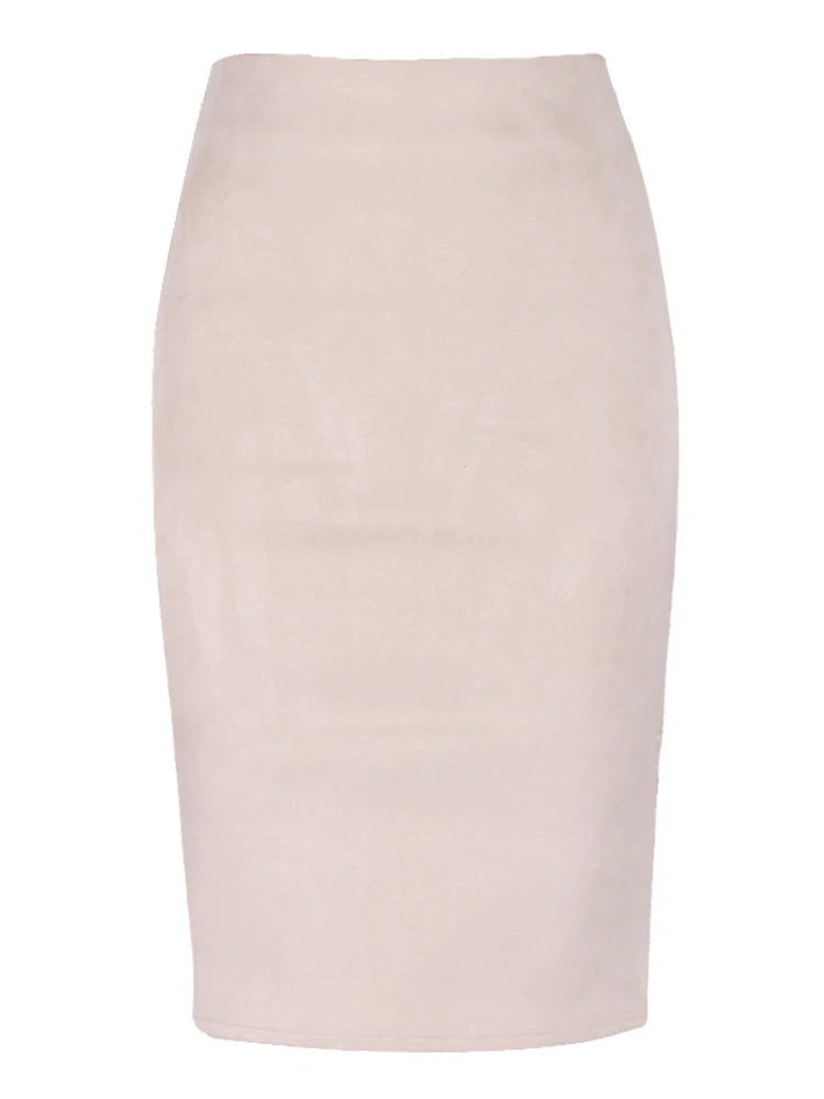 Sexy Multi Color Suede Elastic High Waist BodyCon Midi Pencil Skirt