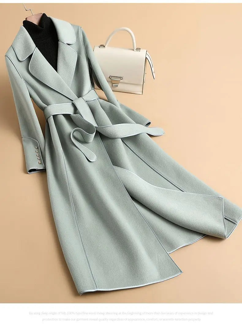 Women's Classy Double-Sided Cashmere Mid-Length Winter Overcoat w/ Pockets