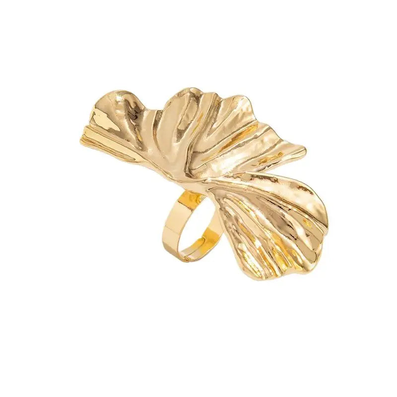Exaggerated Fold Leaf Irregular Wide Gold Ring