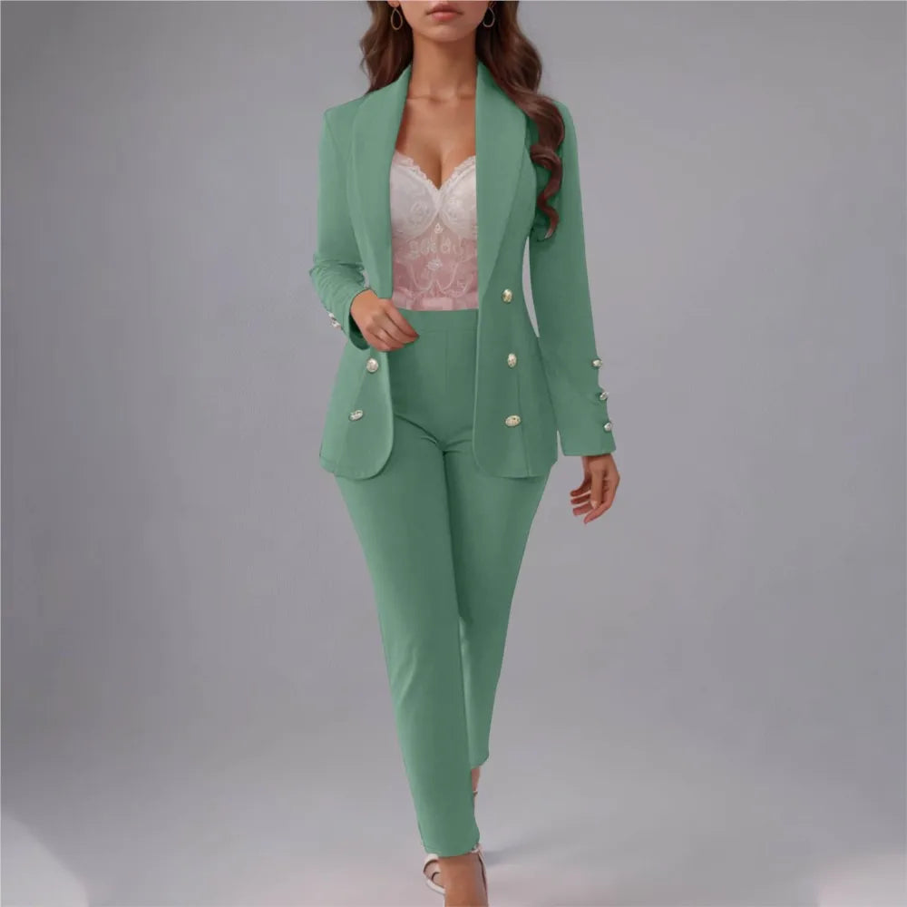 Double Breasted Slim Fit Lapel Suit Jacket & Trousers 2 Piece Set