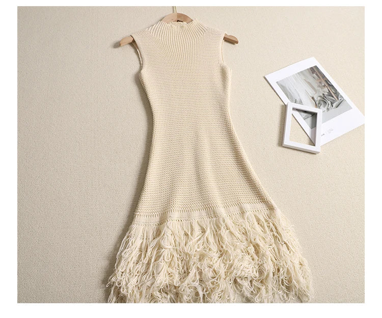 Sleeveless Designer Mini Tassel Knitted Dress