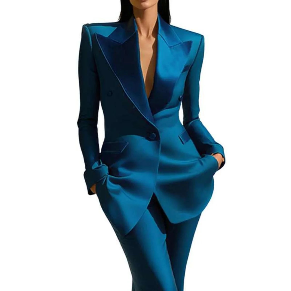 Women Peaked Lapel Double-breasted  2 Piece Blazer& Pants Suit