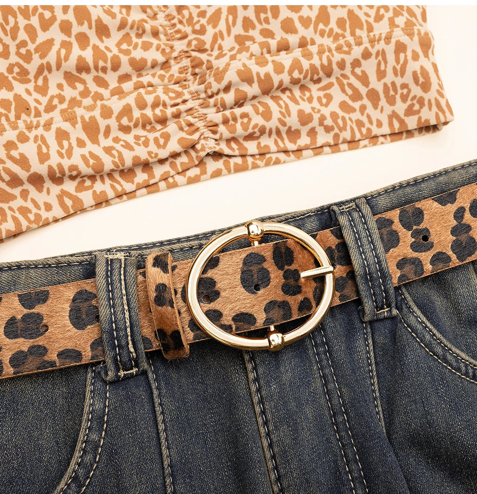Women's Gold Leopard Irregular Pin Buckle Belt